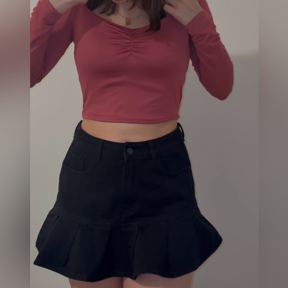 Dark Rose Long Sleeve Tie Back Crop Top